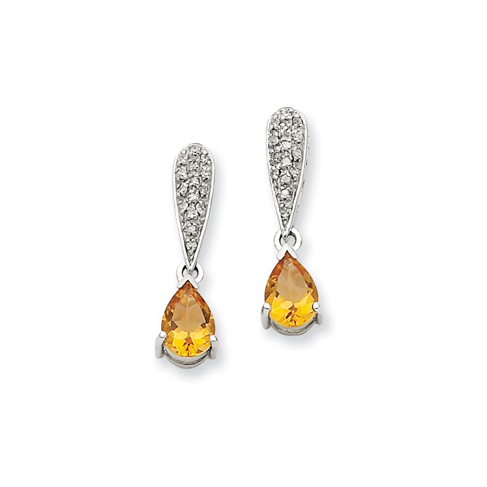 14K Weißgold Citrin & Echt Diamant Hängend Ohrstecker