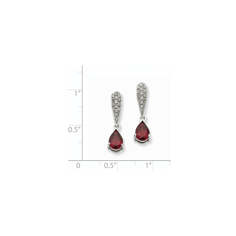 14K Weißgold Granat & Echt Diamant Hängend Ohrstecker