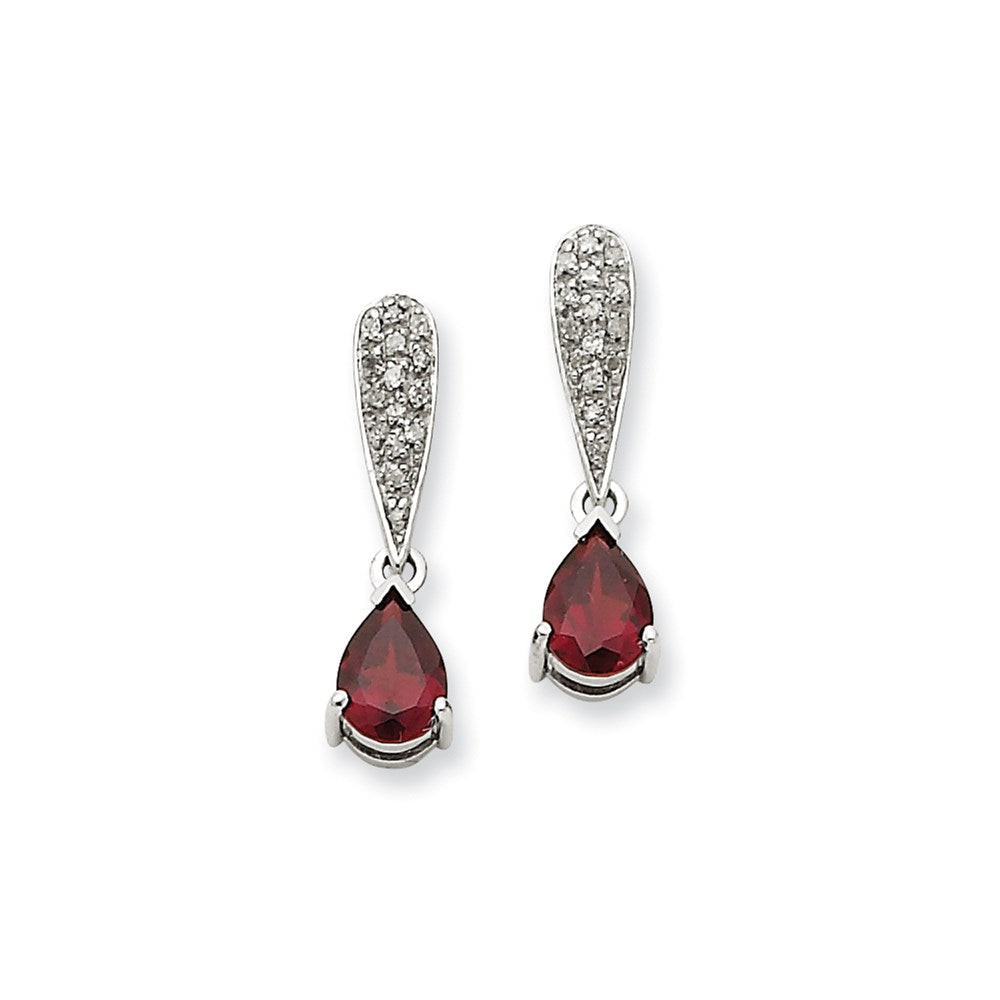 14K Weißgold Granat & Echt Diamant Hängend Ohrstecker