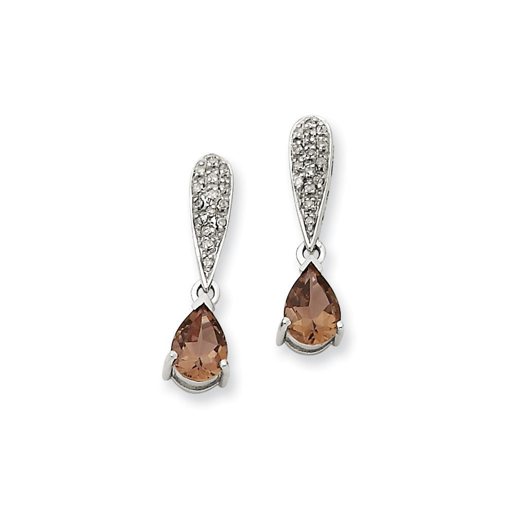14K Weißgold Smok Gelbgold Quarz & Echt Diamant Hängend Ohrstecker