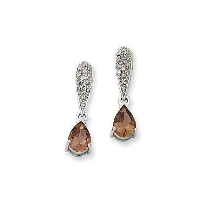 14K Weißgold Smok Gelbgold Quarz & Echt Diamant Hängend Ohrstecker