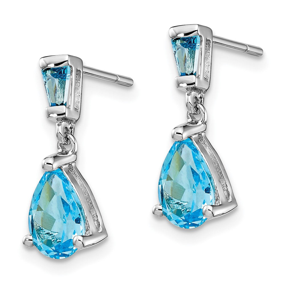 Massiv 14K Weißgold Synthetisch Blautopas Hängend Ohrstecker