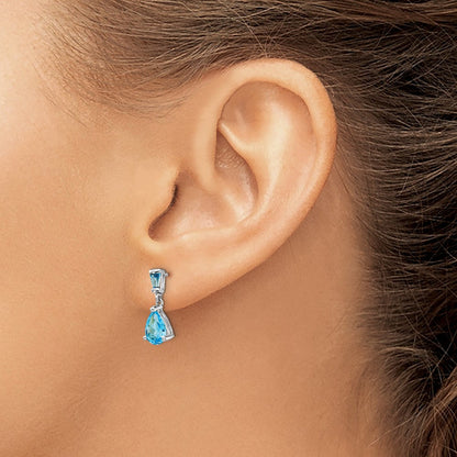 Massiv 14K Weißgold Synthetisch Blautopas Hängend Ohrstecker