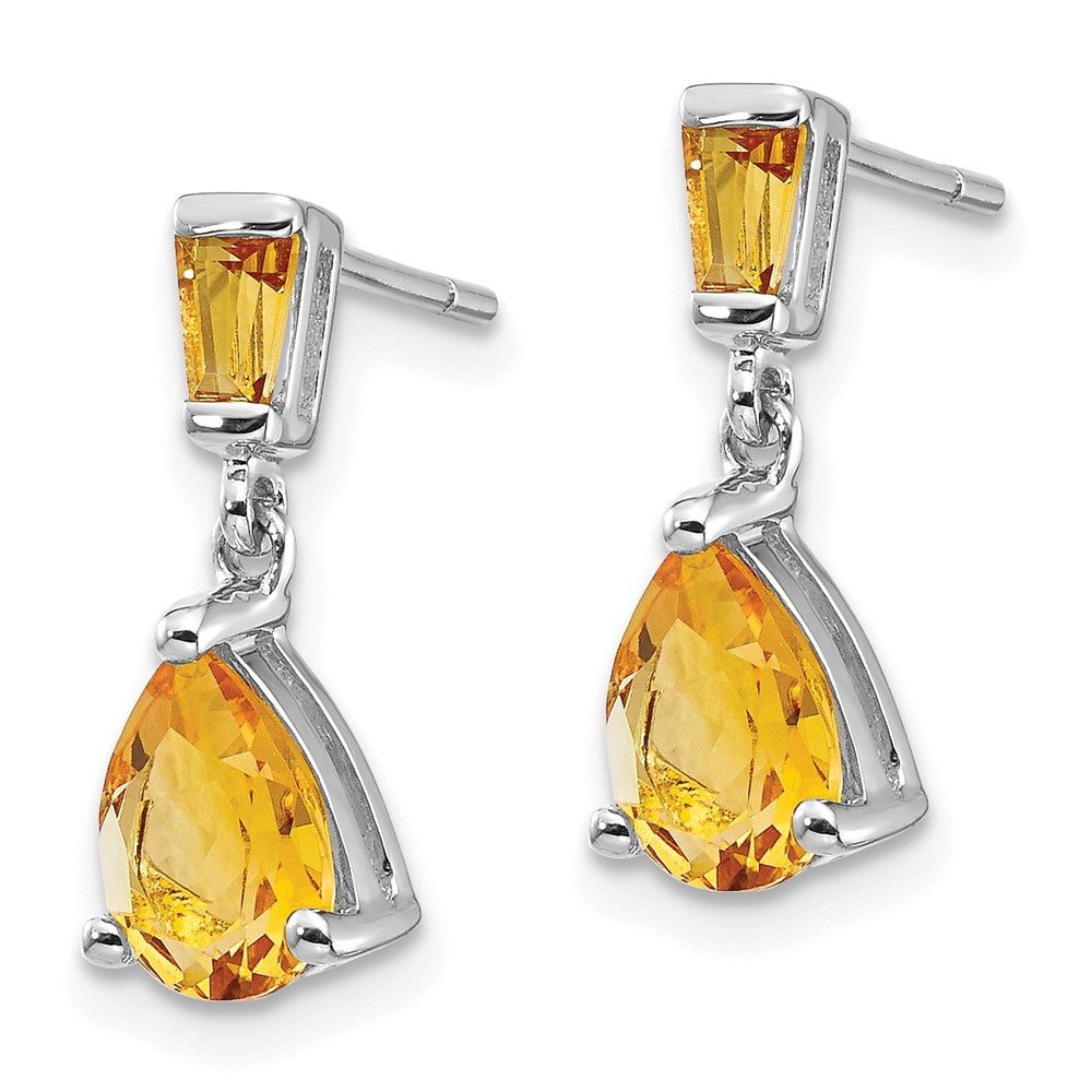 Massiv 14K Weißgold Synthetisch Citrin Hängend Ohrstecker