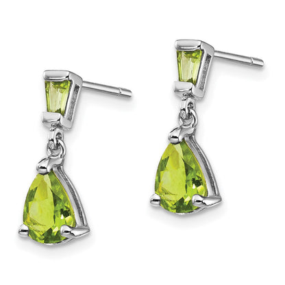 Massiv 14K Weißgold Synthetisch Peridot Hängend Ohrstecker