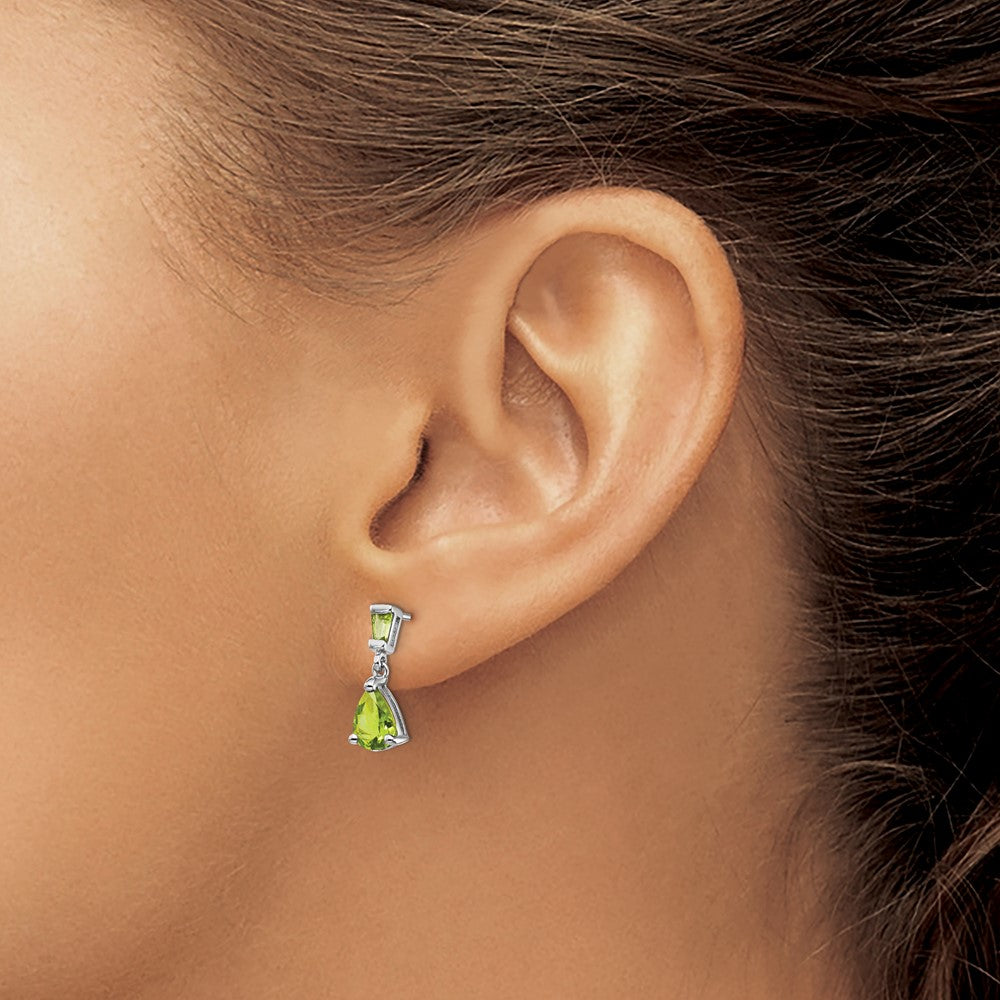Massiv 14K Weißgold Synthetisch Peridot Hängend Ohrstecker