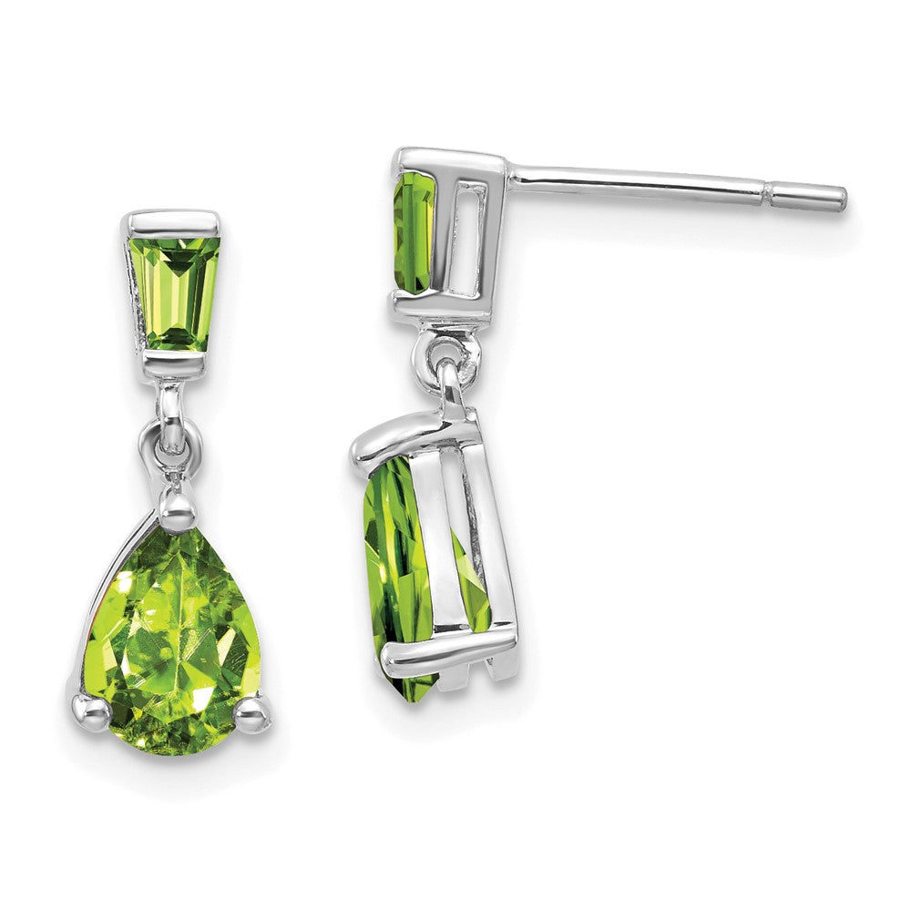 Massiv 14K Weißgold Synthetisch Peridot Hängend Ohrstecker