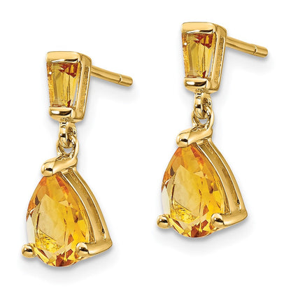 14K Gelbgold Citrin-Ohrhänger mit Ohrstecker-Verschluss