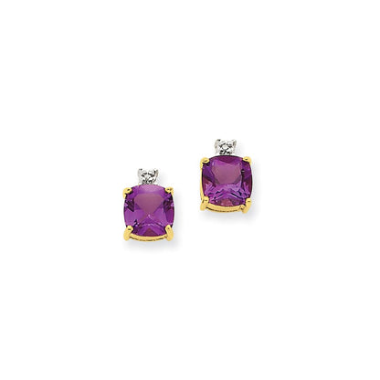 14K Gelbgold Amethyst & Echt Diamant Ohrstecker