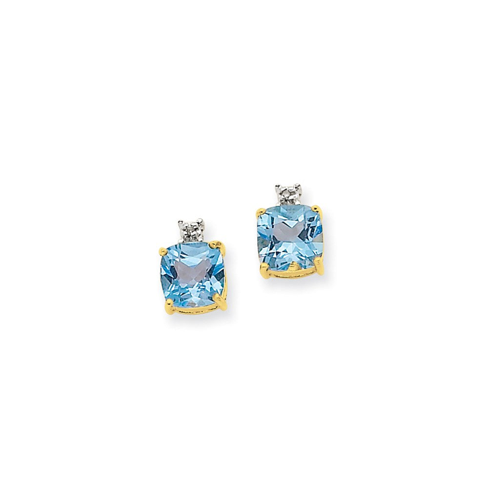 14K Gelbgold Blautopas & Echt Diamant Ohrstecker