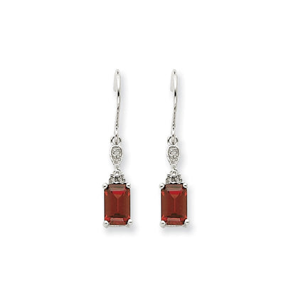 14K Weißgold Granat & Echt Diamant Ohrhänger