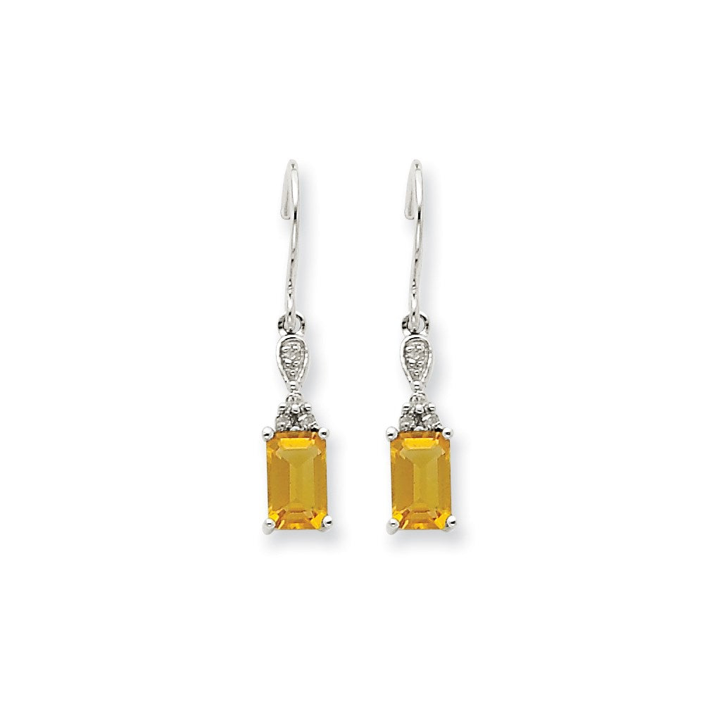 14K Weißgold Citrin & Echt Diamant Ohrhänger