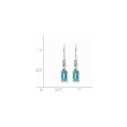 14K Weißgold Blautopas & Echt Diamant Ohrhänger