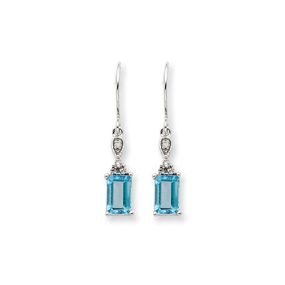 14K Weißgold Blautopas & Echt Diamant Ohrhänger