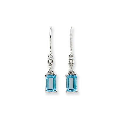 14K Weißgold Blautopas & Echt Diamant Ohrhänger