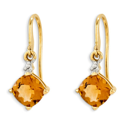 14K Gelbgold Citrin & Echt Diamant Ohrhänger