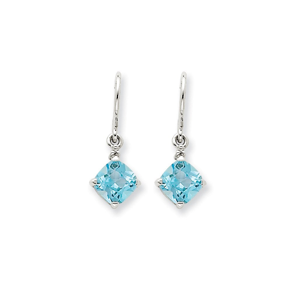 14K Weißgold Blautopas & Echt Diamant Ohrhänger