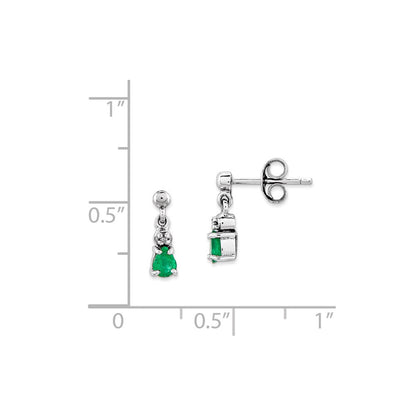 14K Weißgold Smaragd & Echt Diamant Hängend Ohrstecker