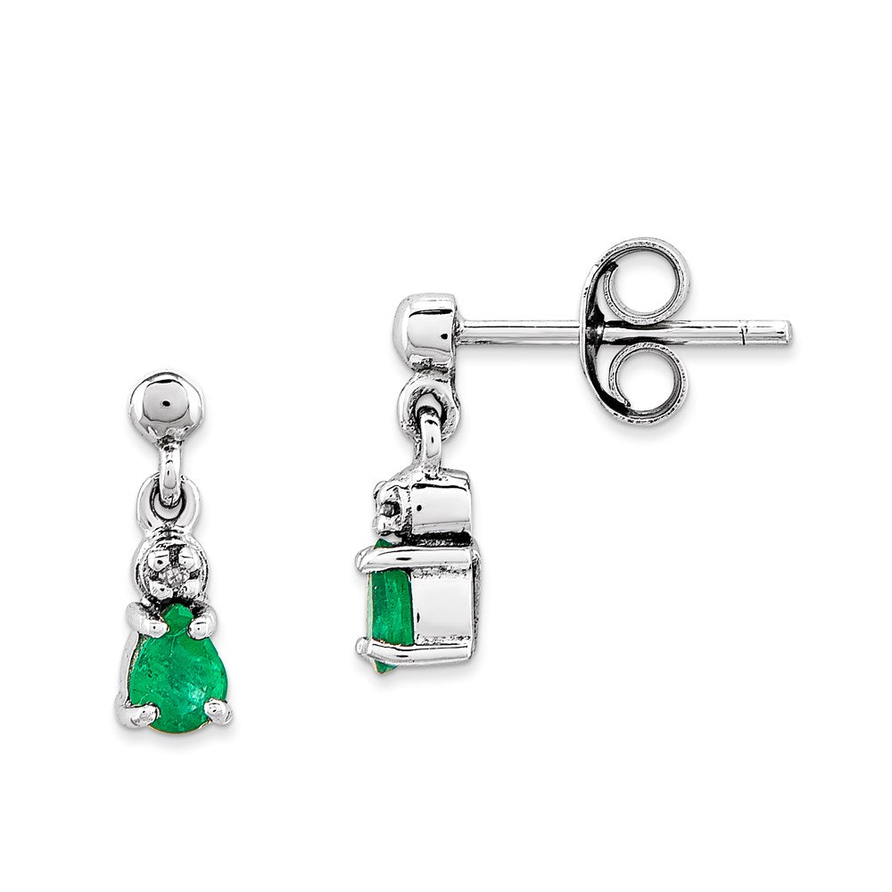 14K Weißgold Smaragd & Echt Diamant Hängend Ohrstecker