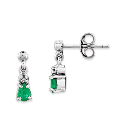 14K Weißgold Smaragd & Echt Diamant Hängend Ohrstecker