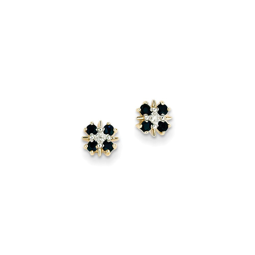14K Gelbgold Blau Saphir & Echt Diamant Ohrstecker