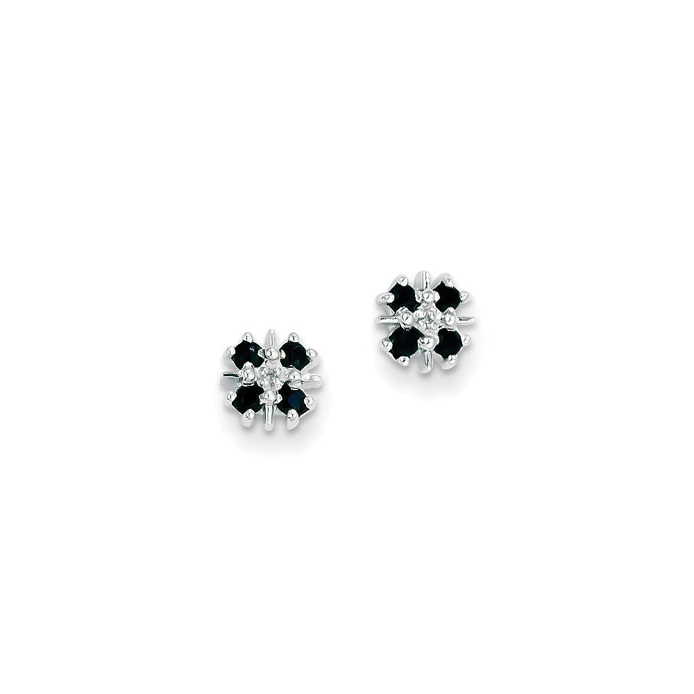 14K Weißgold Blau Saphir & Echt Diamant Ohrstecker