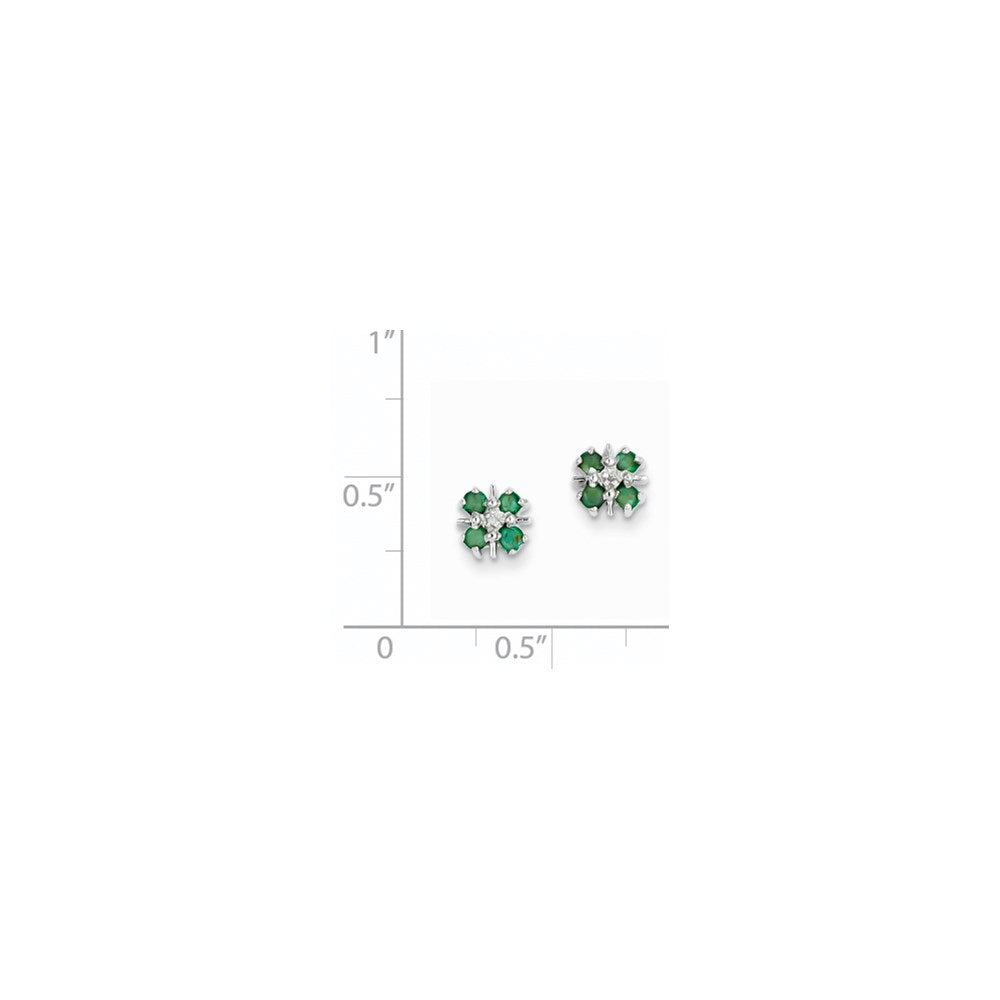 14K Weißgold Smaragd & Echt Diamant Ohrstecker