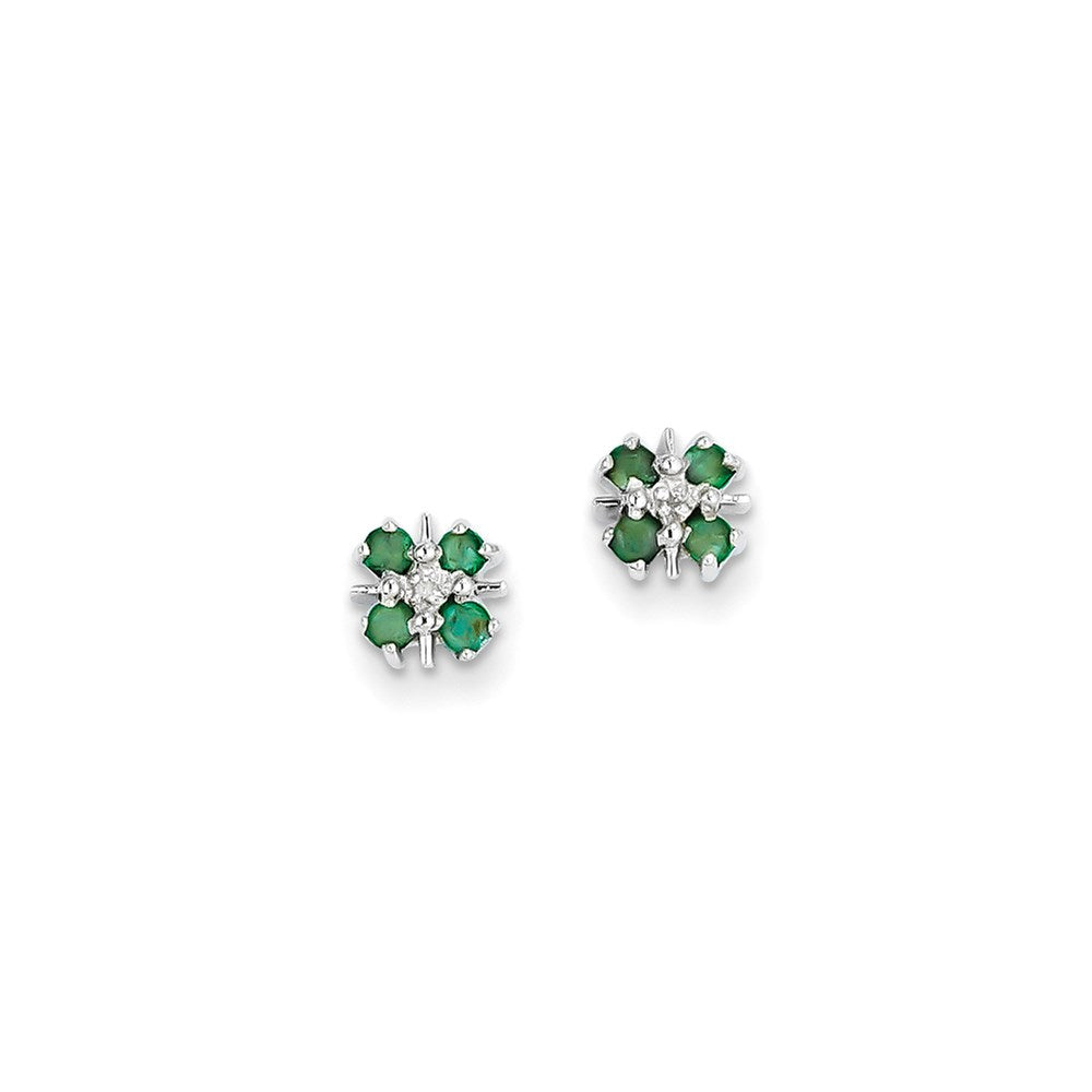 14K Weißgold Smaragd & Echt Diamant Ohrstecker