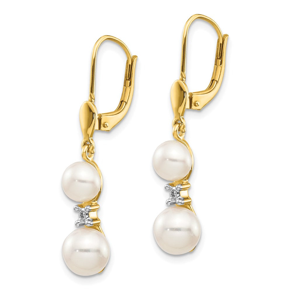 14K Gelbgold Fw Zuchtperle & Echt Diamant Ohrhänger mit Brisur