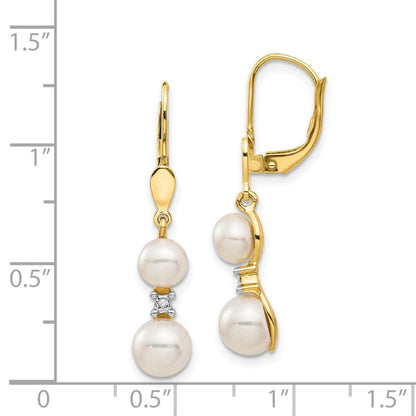 14K Gelbgold Fw Zuchtperle & Echt Diamant Ohrhänger mit Brisur