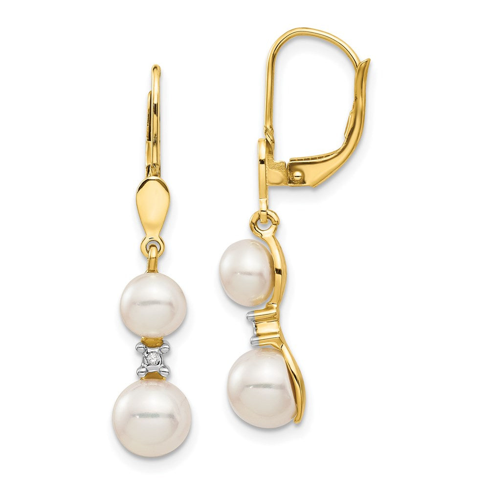14K Gelbgold Fw Zuchtperle & Echt Diamant Ohrhänger mit Brisur