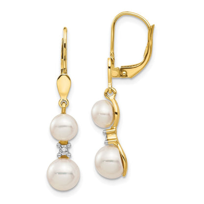 14K Gelbgold Fw Zuchtperle & Echt Diamant Ohrhänger mit Brisur