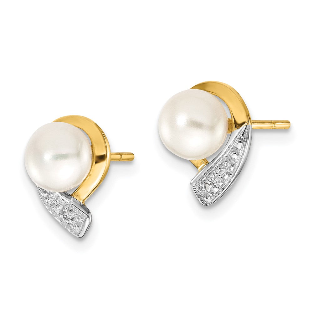 14K Gelbgold 5 6mm Weiß Knopf Fwc Perle.01ct Diamant Ohrstecker