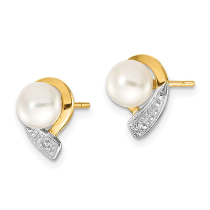 14K Gelbgold 5 6mm Weiß Knopf Fwc Perle.01ct Diamant Ohrstecker