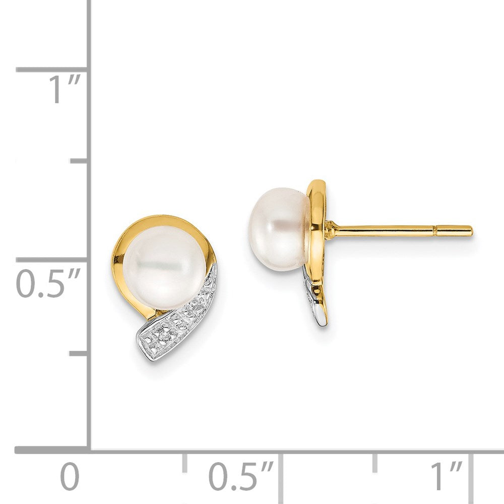 14K Gelbgold 5 6mm Weiß Knopf Fwc Perle.01ct Diamant Ohrstecker