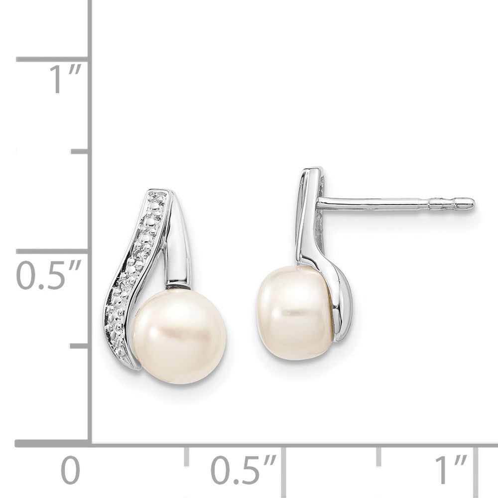 14K Weißgold 6 7mm Knopf Fwc Perle.02ct Diamant Ohrstecker