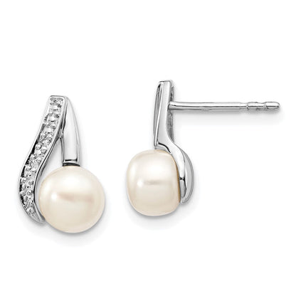 14K Weißgold 6 7mm Knopf Fwc Perle.02ct Diamant Ohrstecker