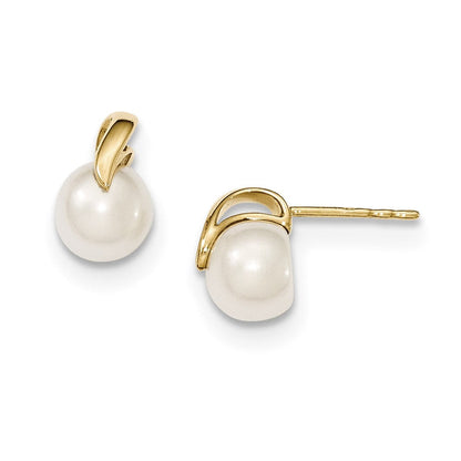 14K Gelbgold Button-Süßwasserzuchtperlen-Ohrstecker (7-8 mm)