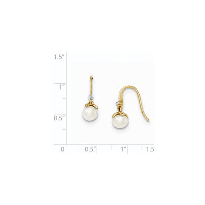 14K Gelbgold 5-6mm Fw Zuchtperle & Echt Diamant Ohrringe