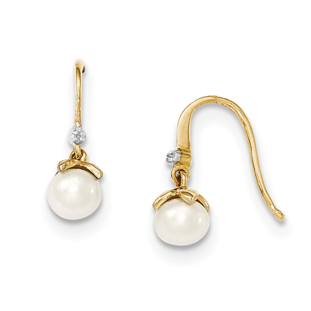 14K Gelbgold 5-6mm Fw Zuchtperle & Echt Diamant Ohrringe