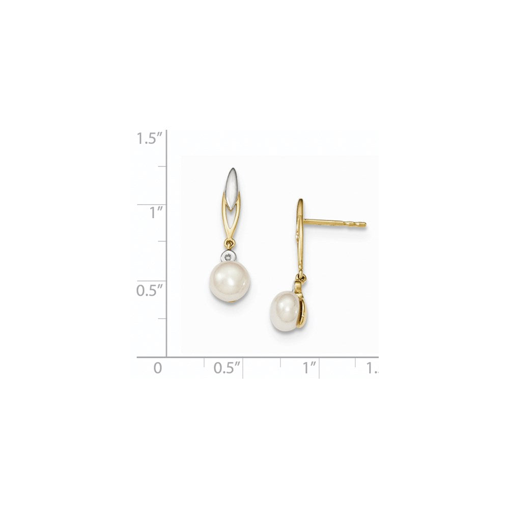 14K Gelbgold & Rhodium (6-7mm) Knopf Fw Zuchtperle & Echt Diamant Ohrringe