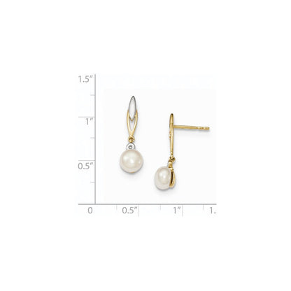 14K Gelbgold & Rhodium (6-7mm) Knopf Fw Zuchtperle & Echt Diamant Ohrringe
