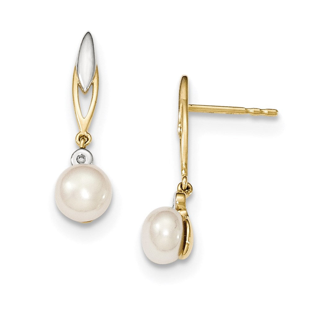 14K Gelbgold & Rhodium (6-7mm) Knopf Fw Zuchtperle & Echt Diamant Ohrringe