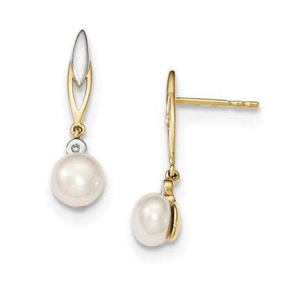 14K Gelbgold & Rhodium (6-7mm) Knopf Fw Zuchtperle & Echt Diamant Ohrringe