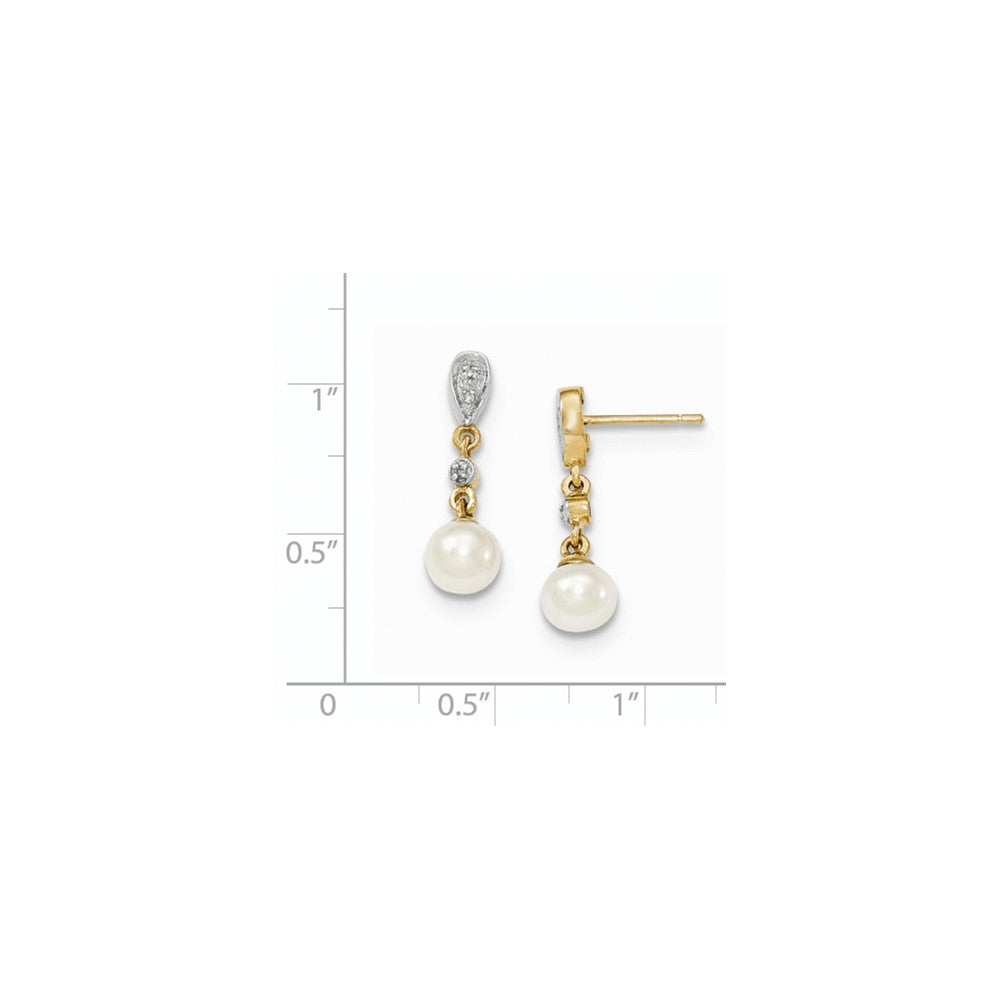 14K Gelbgold & Rhodium 5-6mm Fw Zuchtperle & Echt Diamant Ohrringe