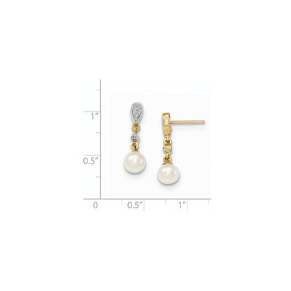 14K Gelbgold & Rhodium 5-6mm Fw Zuchtperle & Echt Diamant Ohrringe