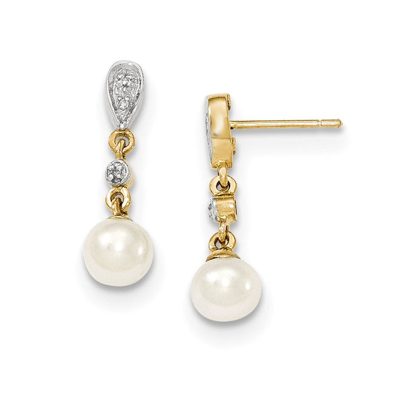 14K Gelbgold & Rhodium 5-6mm Fw Zuchtperle & Echt Diamant Ohrringe
