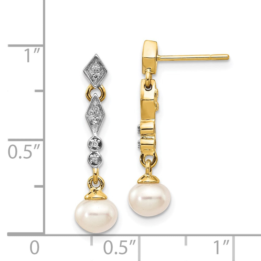 14K Gelbgold mit Rhodium 5-6mm Halb-round Fwc Perle.04ct Echt Diamant Ohrringe