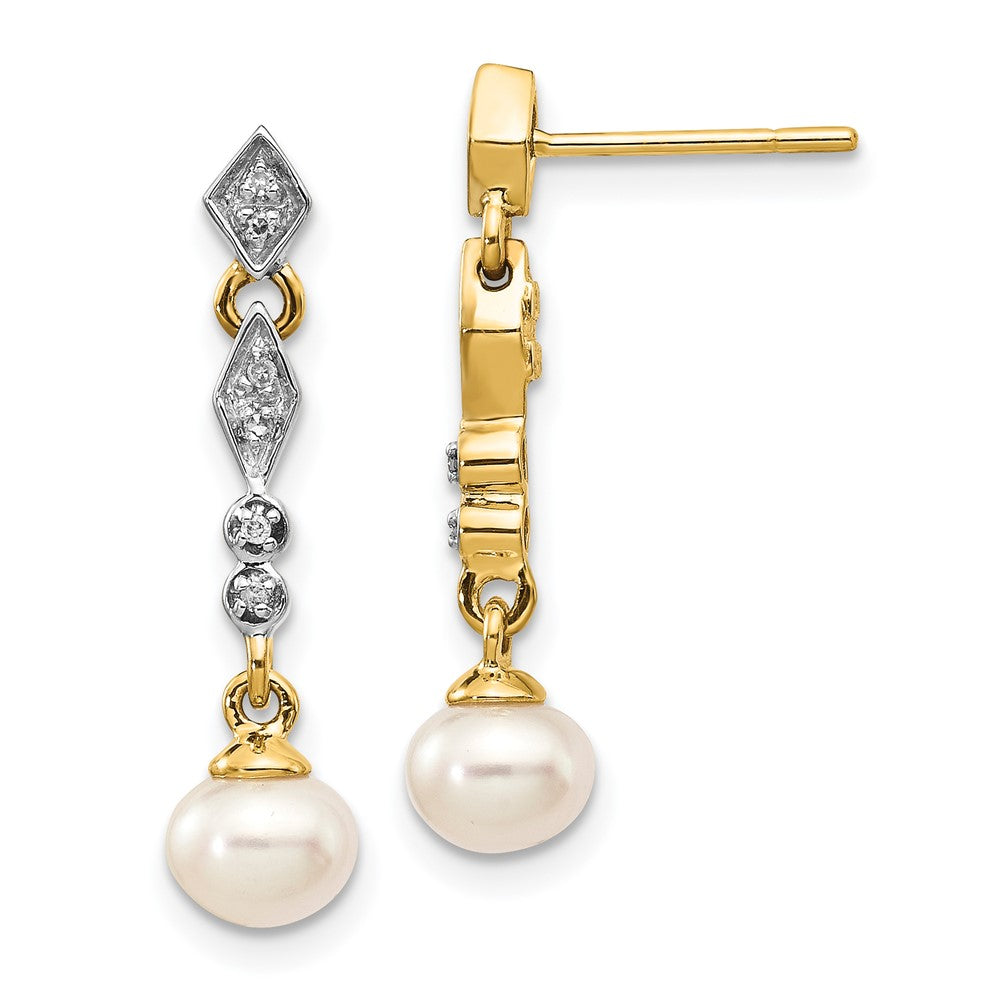 14K Gelbgold mit Rhodium 5-6mm Halb-round Fwc Perle.04ct Echt Diamant Ohrringe