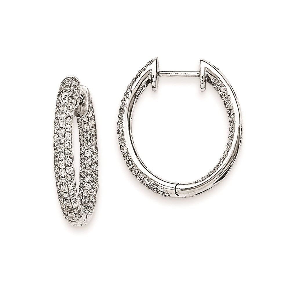 14K Weißgold Diamant-Creolen mit Klappmechanismus, innen und außen besetzt